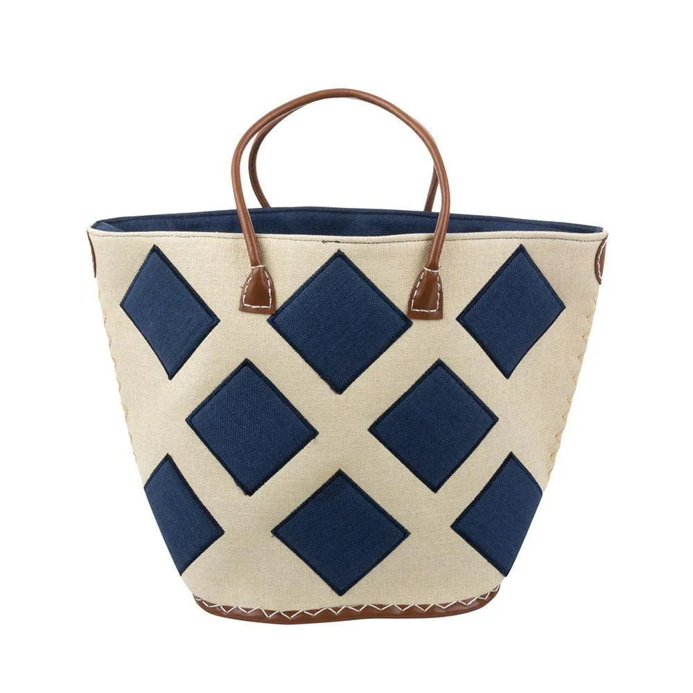 Straw Diamond Tote Bag