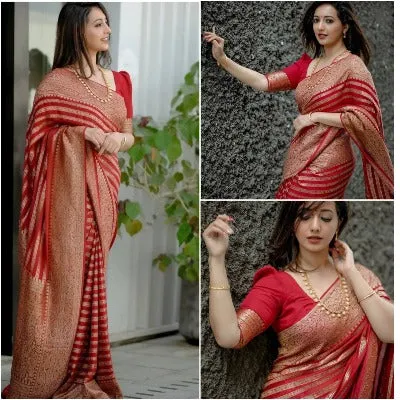 Stripe Fashionable Jacquard Soft Silk Saree