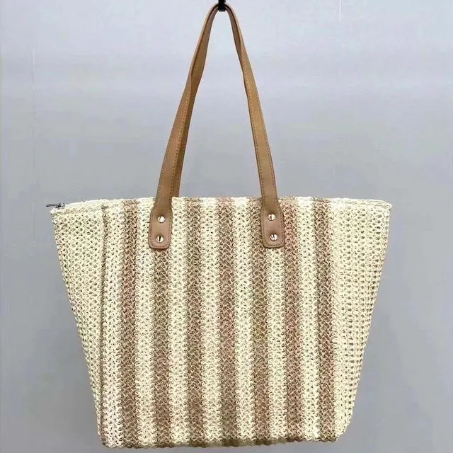 STRIPED STRAW TOTE