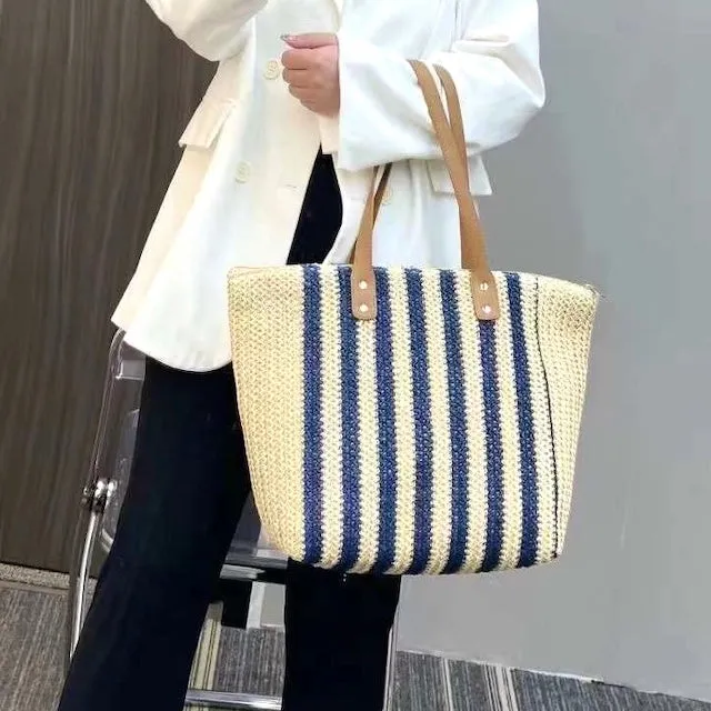 STRIPED STRAW TOTE