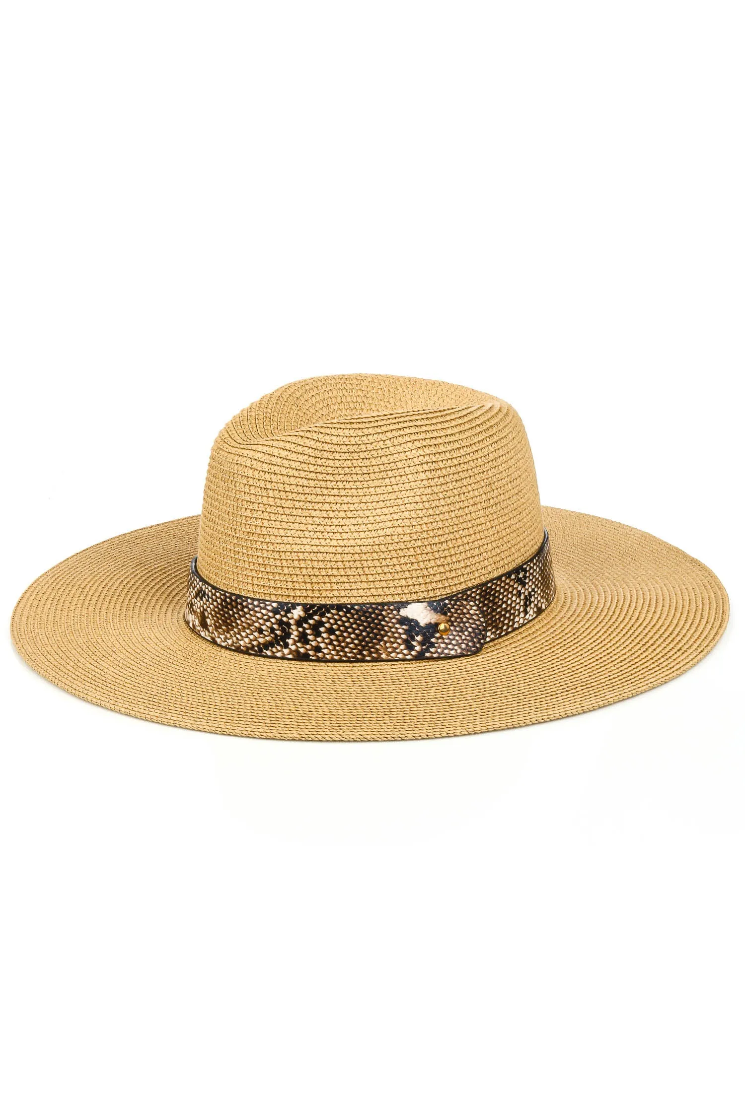 Summer hat in straw with faux snake trim