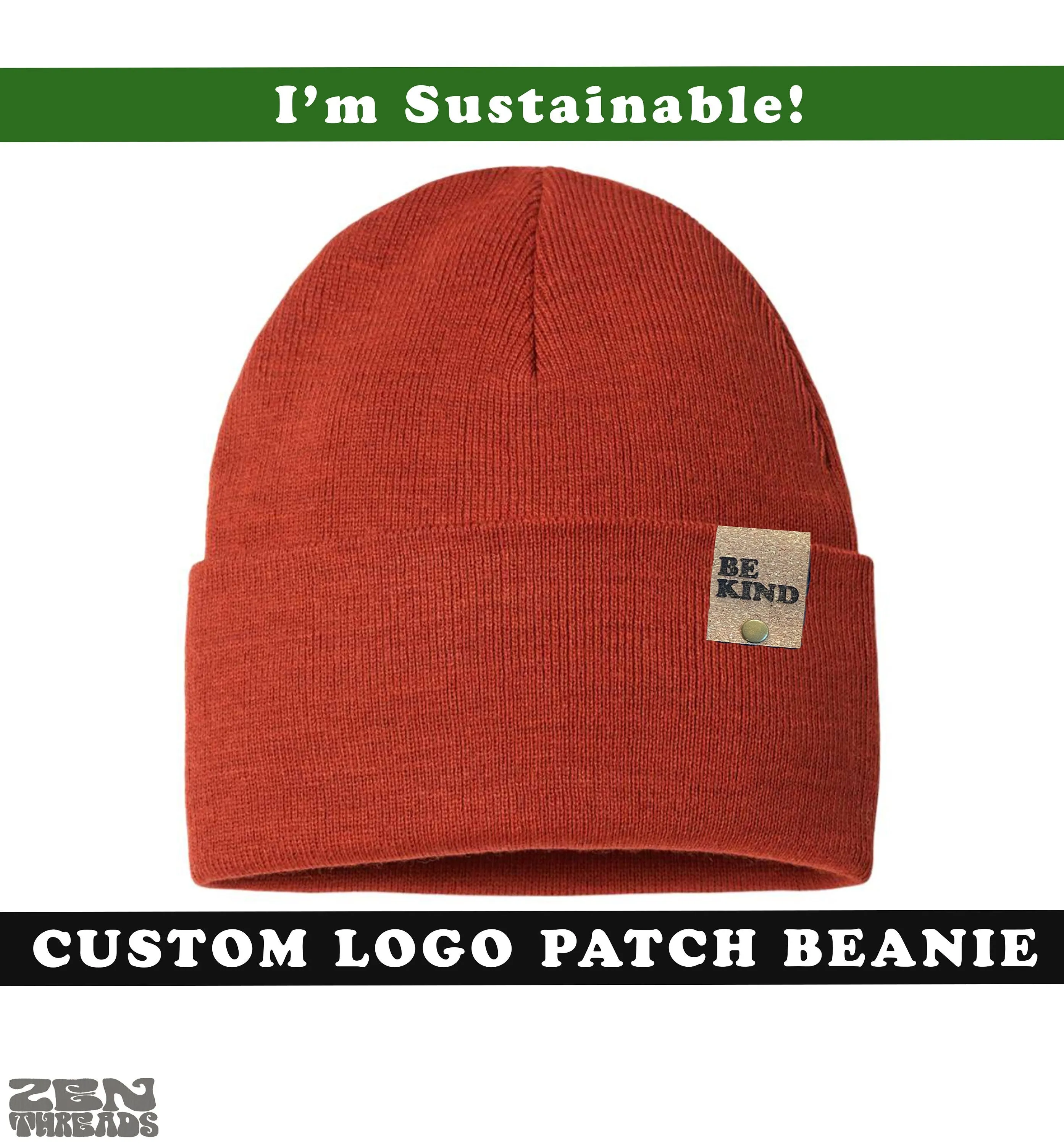 Sustainable CUSTOM PATCH Beanie Initials Leather leatherette vegan laser engraved customized monogram winter hat logo swag rivet tag hat