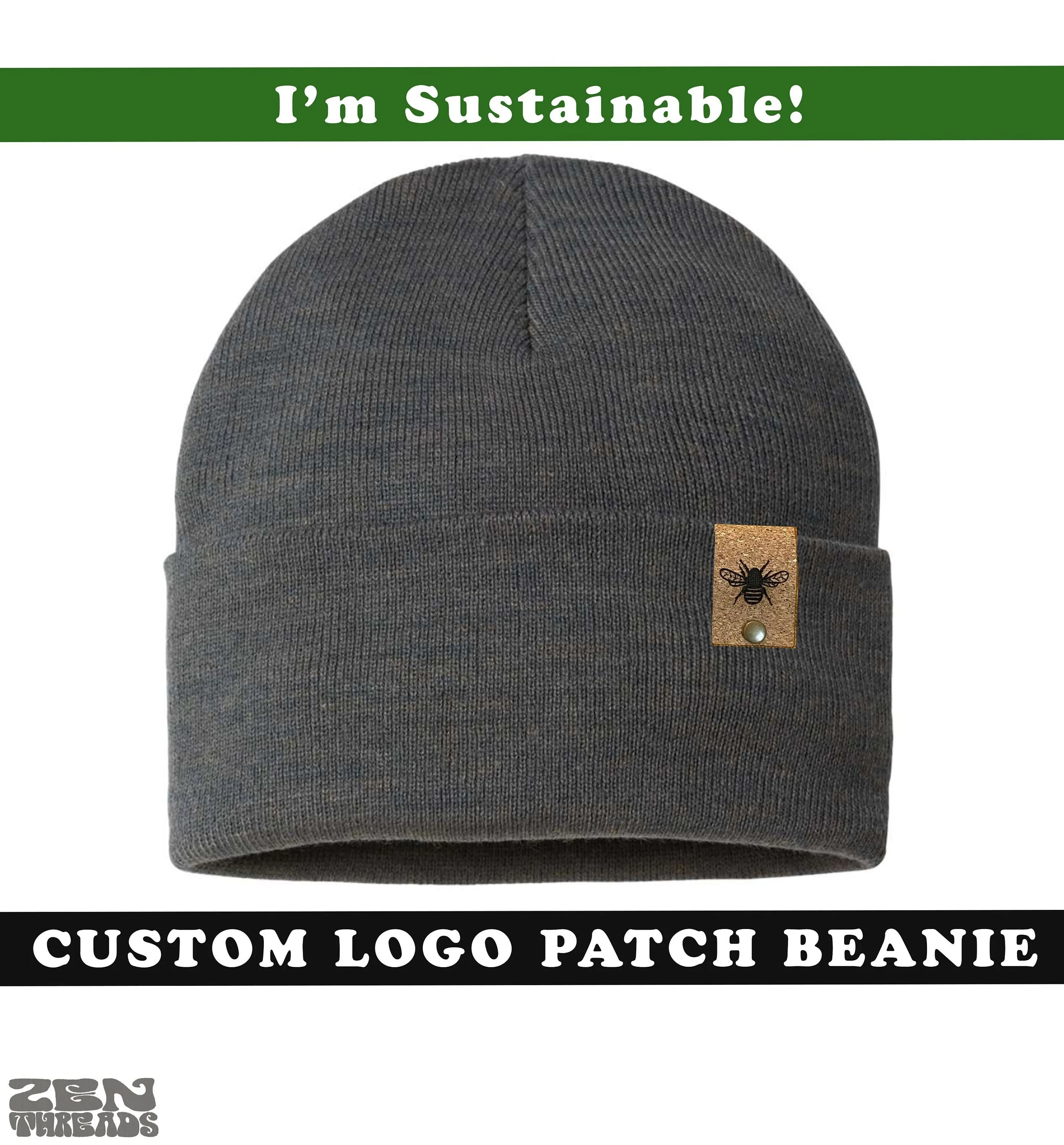 Sustainable CUSTOM PATCH Beanie Initials Leather leatherette vegan laser engraved customized monogram winter hat logo swag rivet tag hat