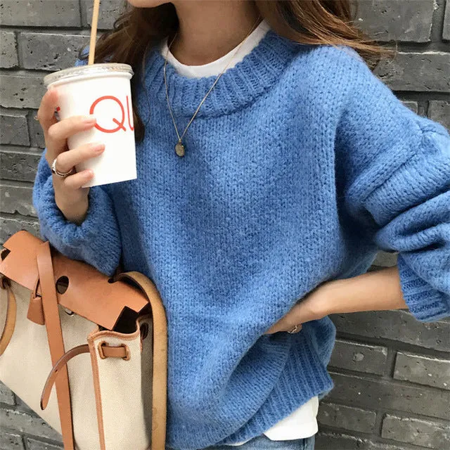 Sweater Women 2020 Autumn Winter Fashion Solid O Neck Pullover