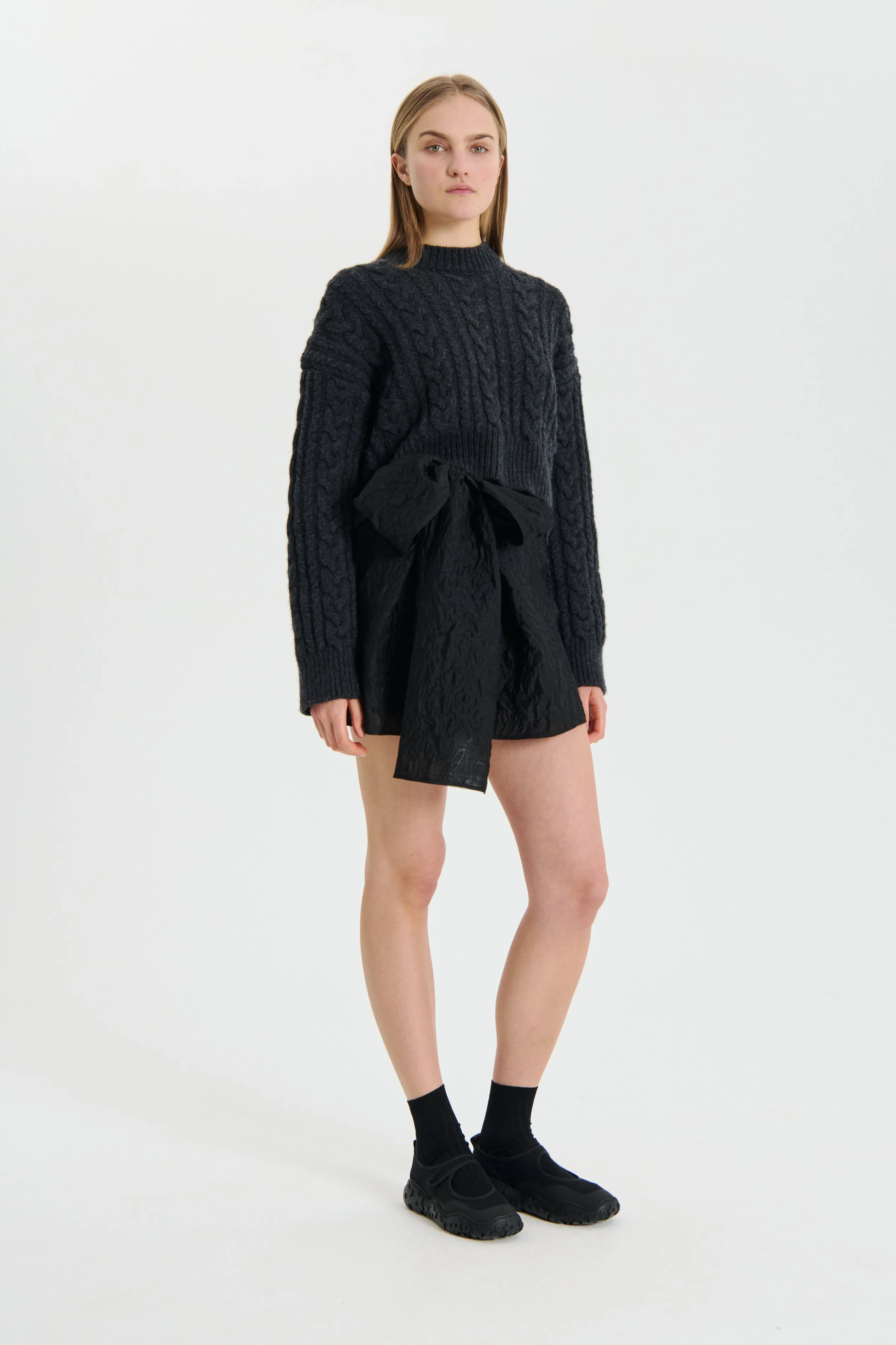 VIBEKE | JUMPER FISHERMAN KNIT CHARCOAL GREY