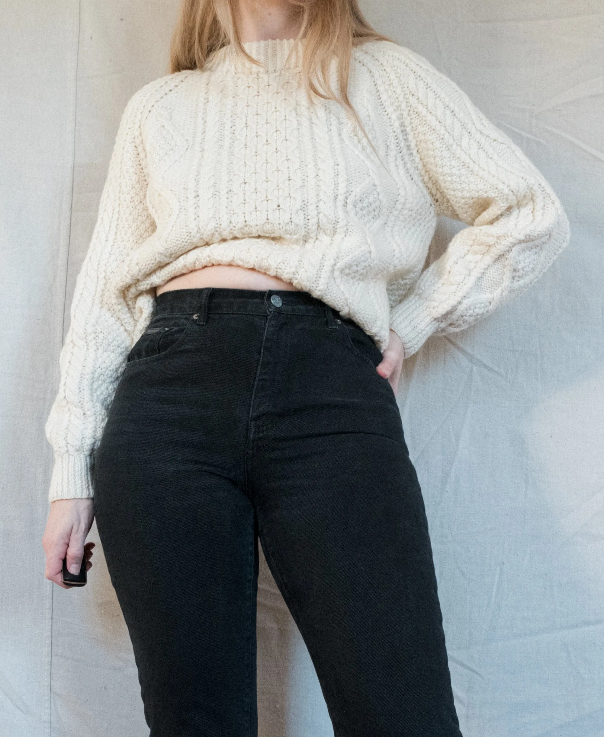 Vintage Eggshell Fisherman Knit Sweater (S/M)