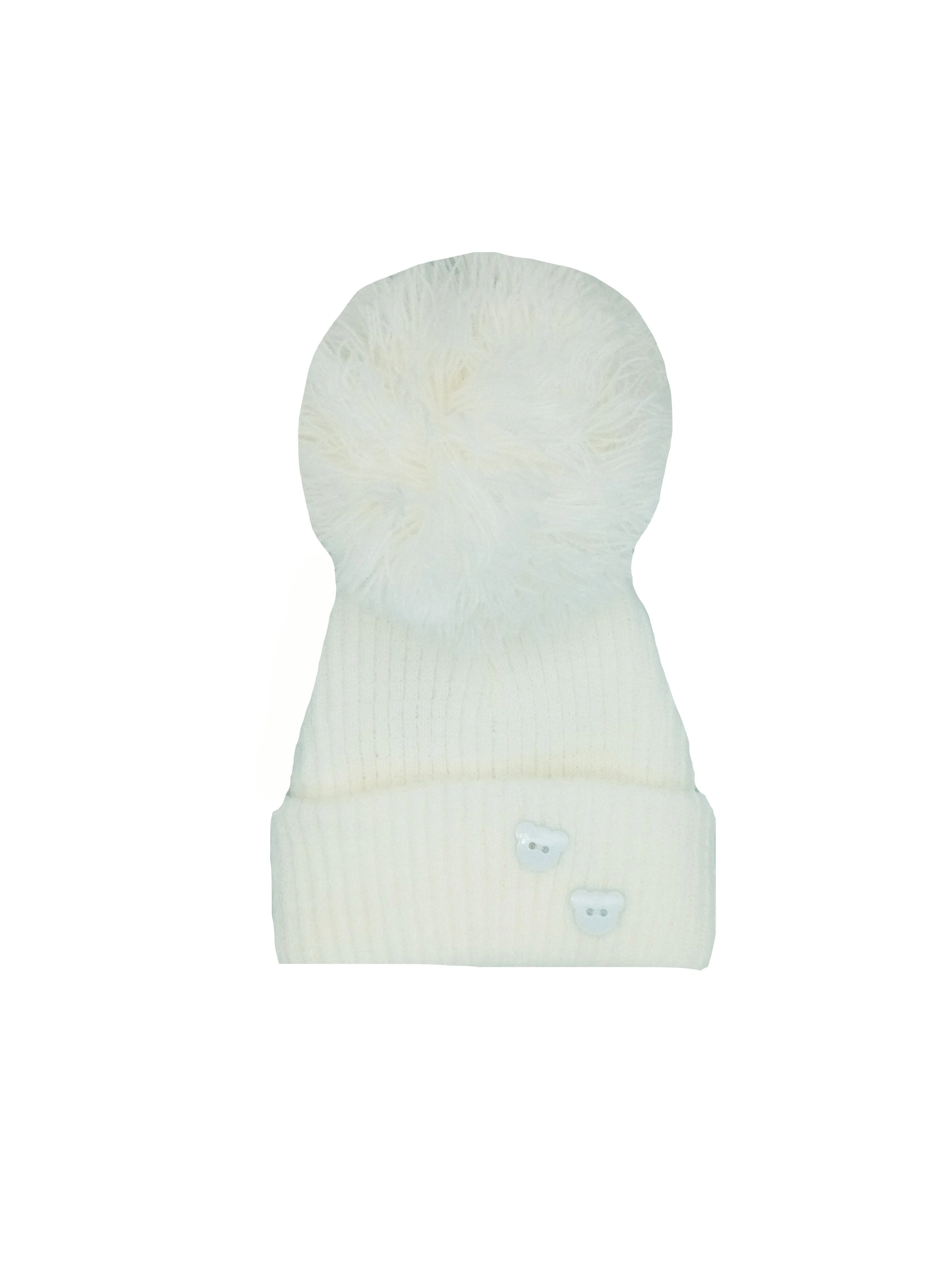 White Knitted Pom Pom Hat