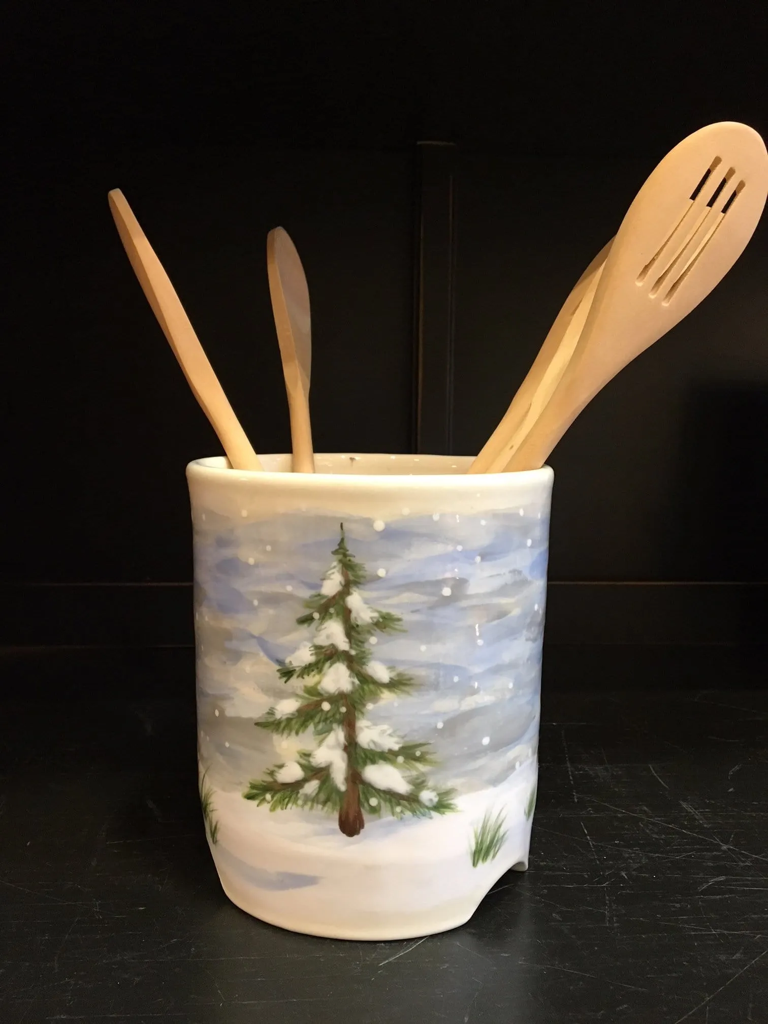 Winter Pine Utensil Holder