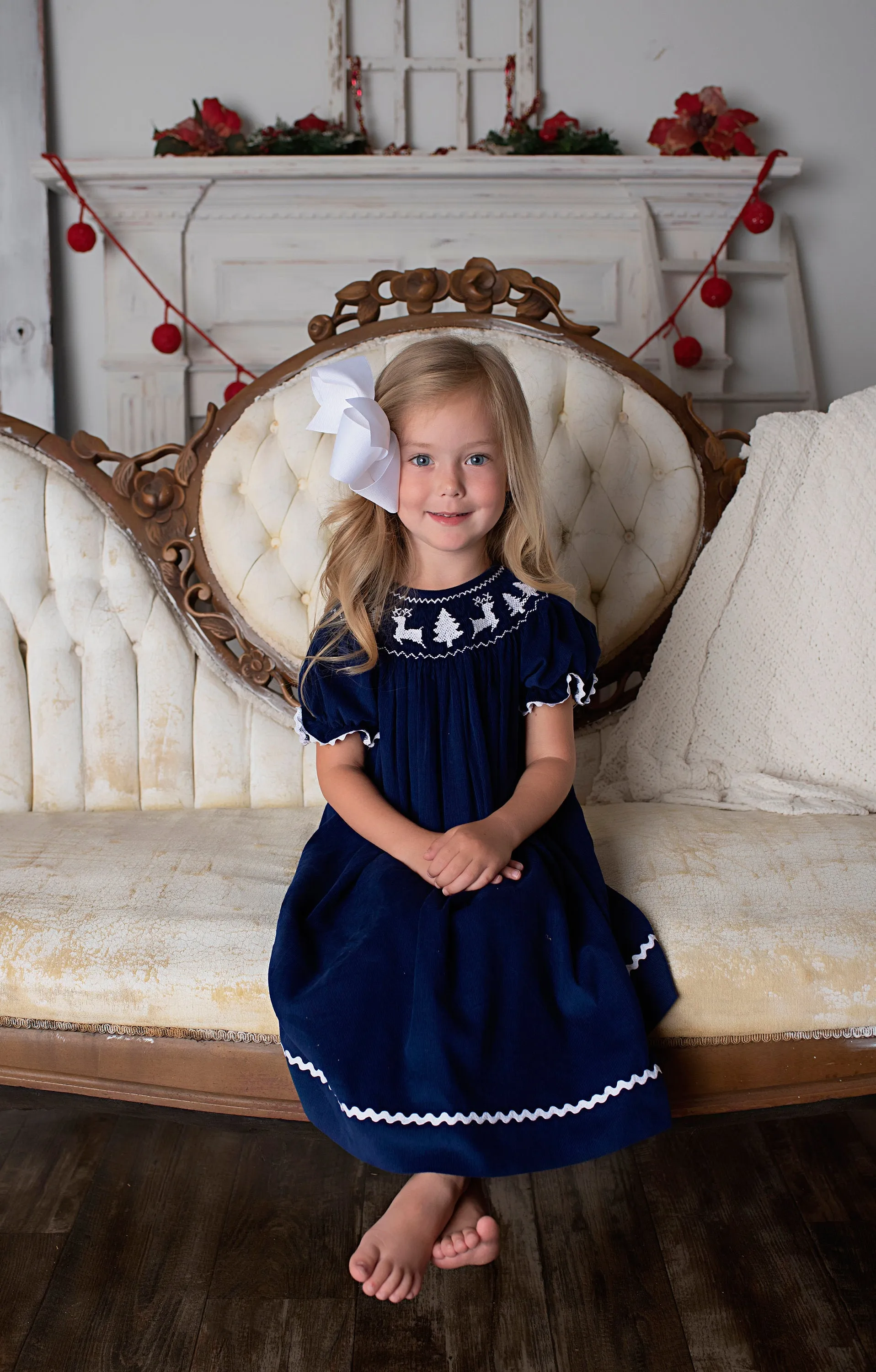 WINTER WONDERLAND SMOCKED DRESS NAVY