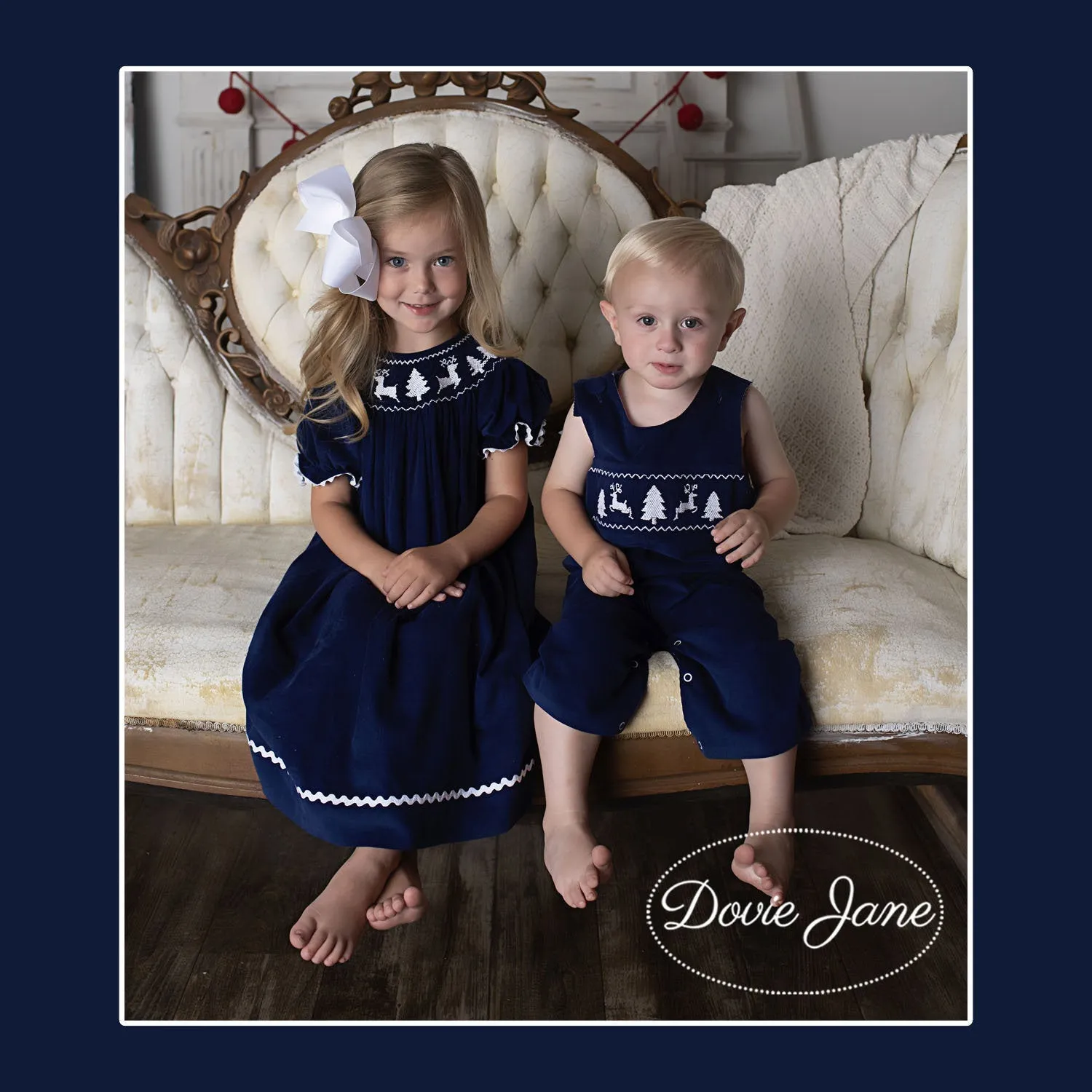 WINTER WONDERLAND SMOCKED DRESS NAVY